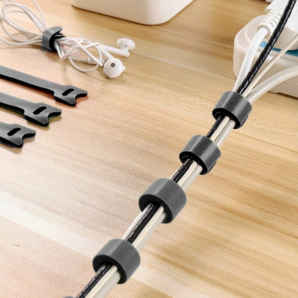 100PCS Reusable Cable Management Organizer – Hook & Loop Adjustable Straps for