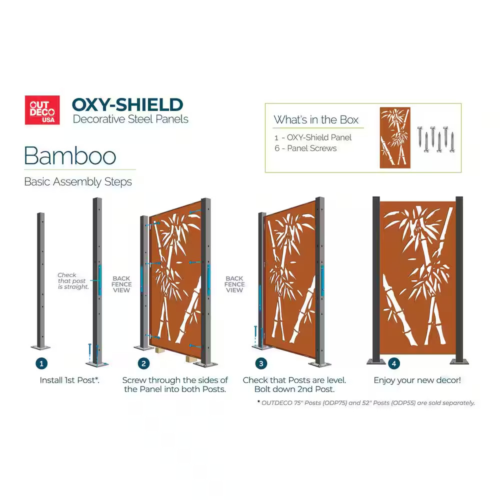 Bamboo 3 Ft. X 6 Ft. Oxy-Shield Weathered Steel Decorative Screen Panel in Rust