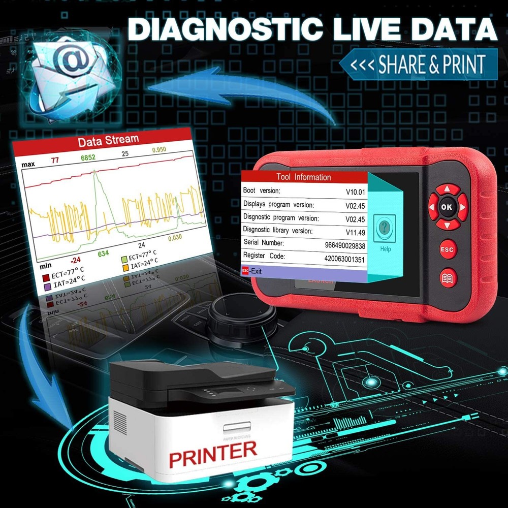 Check Engine OBD2 Scanner Transmission ABS SRS Code Reader Diagnostic Scan Tool