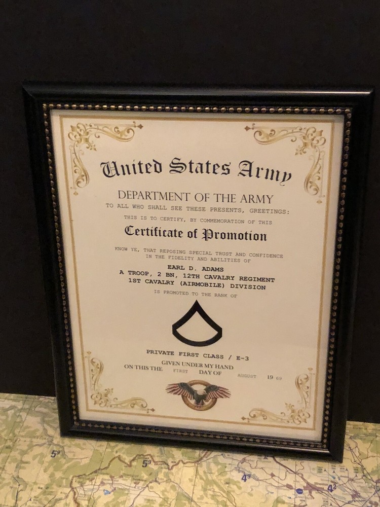 PRIVATE FIRST CLASS (E-3) U.S. Army ~ Commemorative Promotion Certificate