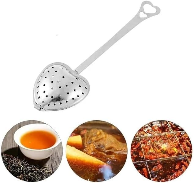 2 PCS Silver Tea Strainers Heart Shaped Infuser Filter Long Spoon Diffuser