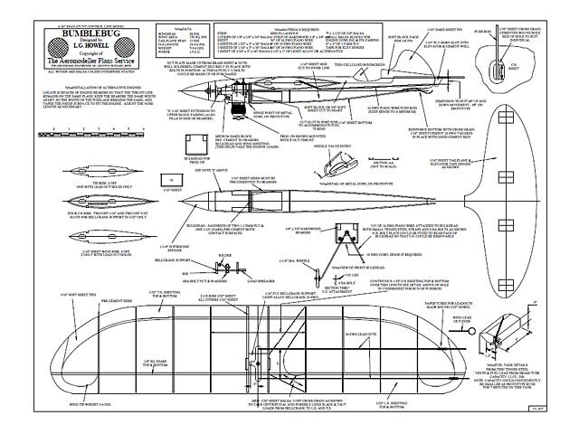 Bumblebug C/L 28" Wingspan RC Model Airplane Printed Plans & Templates