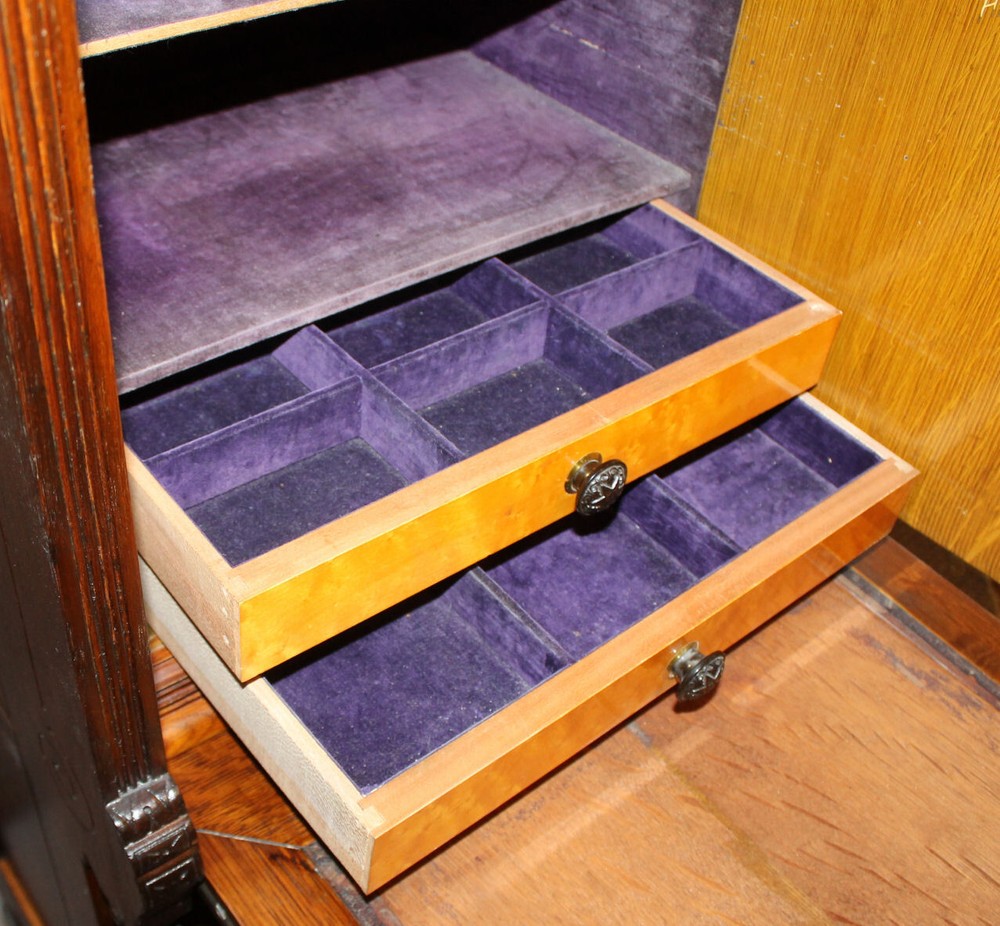 Oak Carved Drop front Desk – Hidden jewelry Safe inside