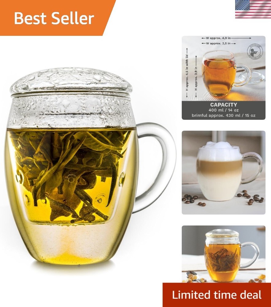 Modern Borosilicate Tea Glass with Infuser - 400ml Microwave & Dishwasher Safe