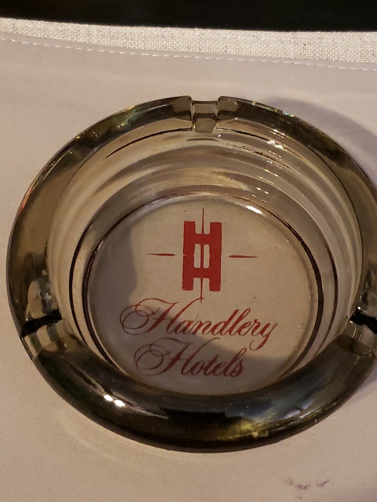 HANDLERY HOTELS ADVERTISING GLASS ASHTRAY