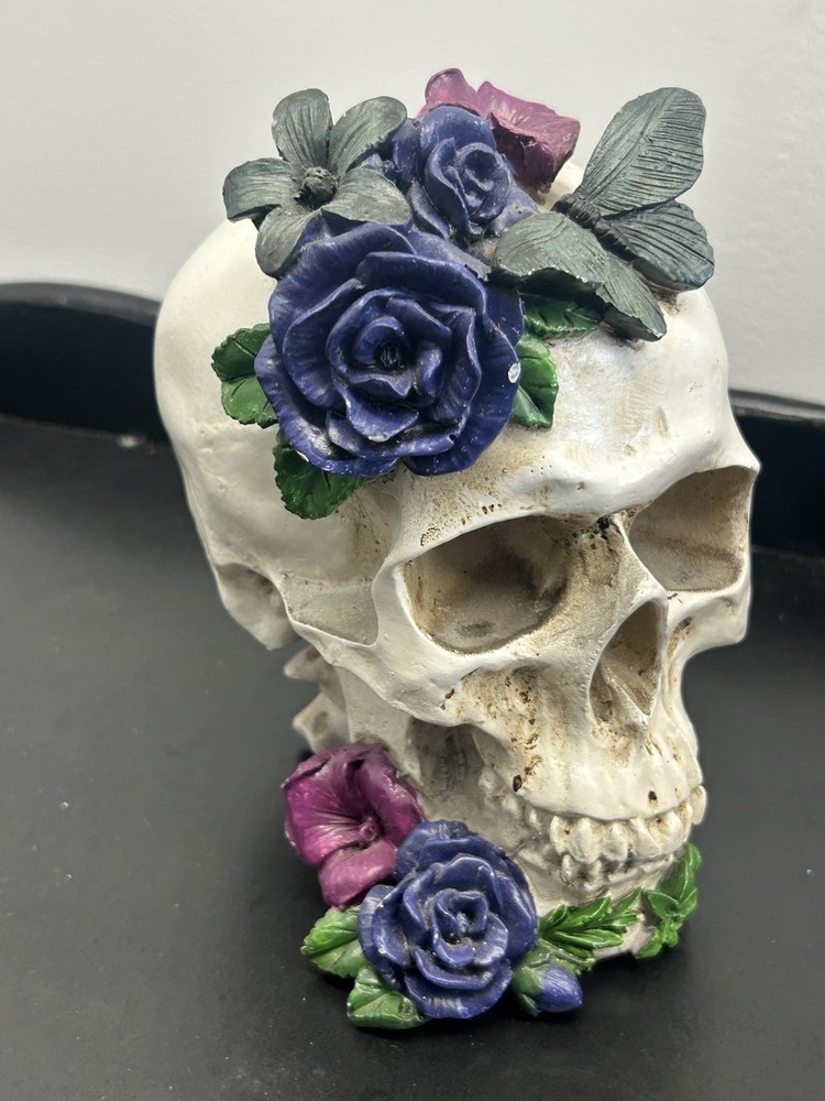 Floral Resin Skull with butterfly