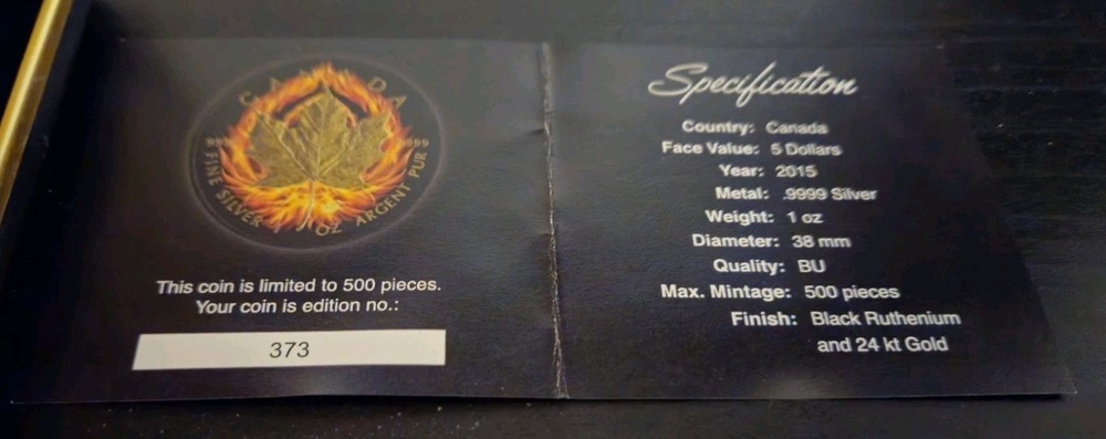 Canada 2015 $5 Burning Maple Silver Coin 375/500