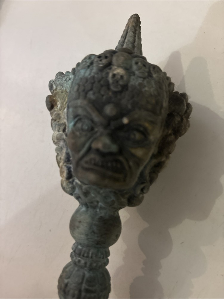 Antique Bronze ? Tibetan 2 Face Dagger Handle Read Description