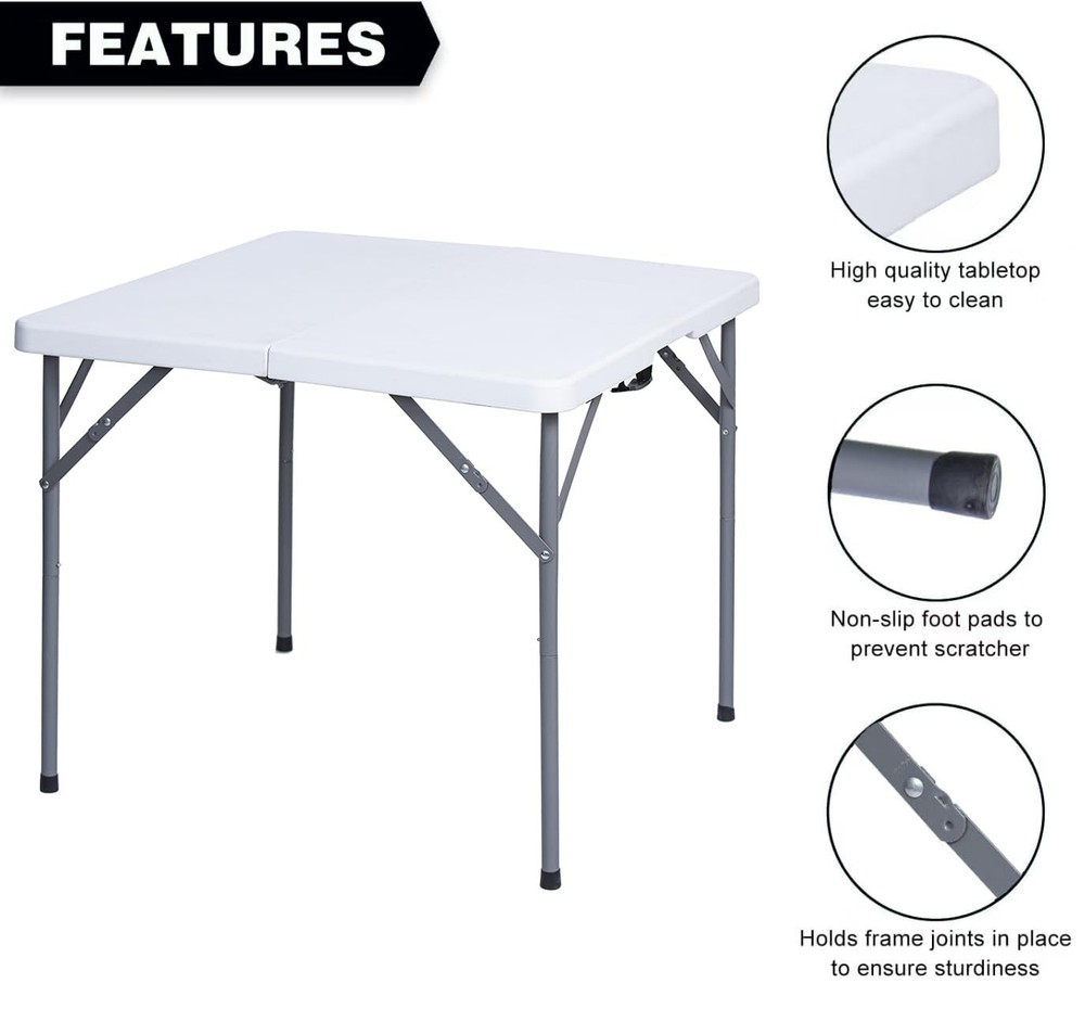 34" Square Folding Table, Plastic Commercial Folding Card Table with Collapsi...