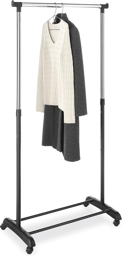 Heavy Duty Adjustable Garment Rack-Rolling Clothes Organizer Black & Chrome