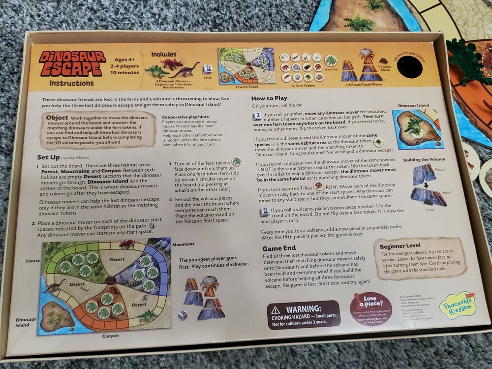 DINOSAUR ESCAPE BOARD GAME COMPLETE Free US Shipping