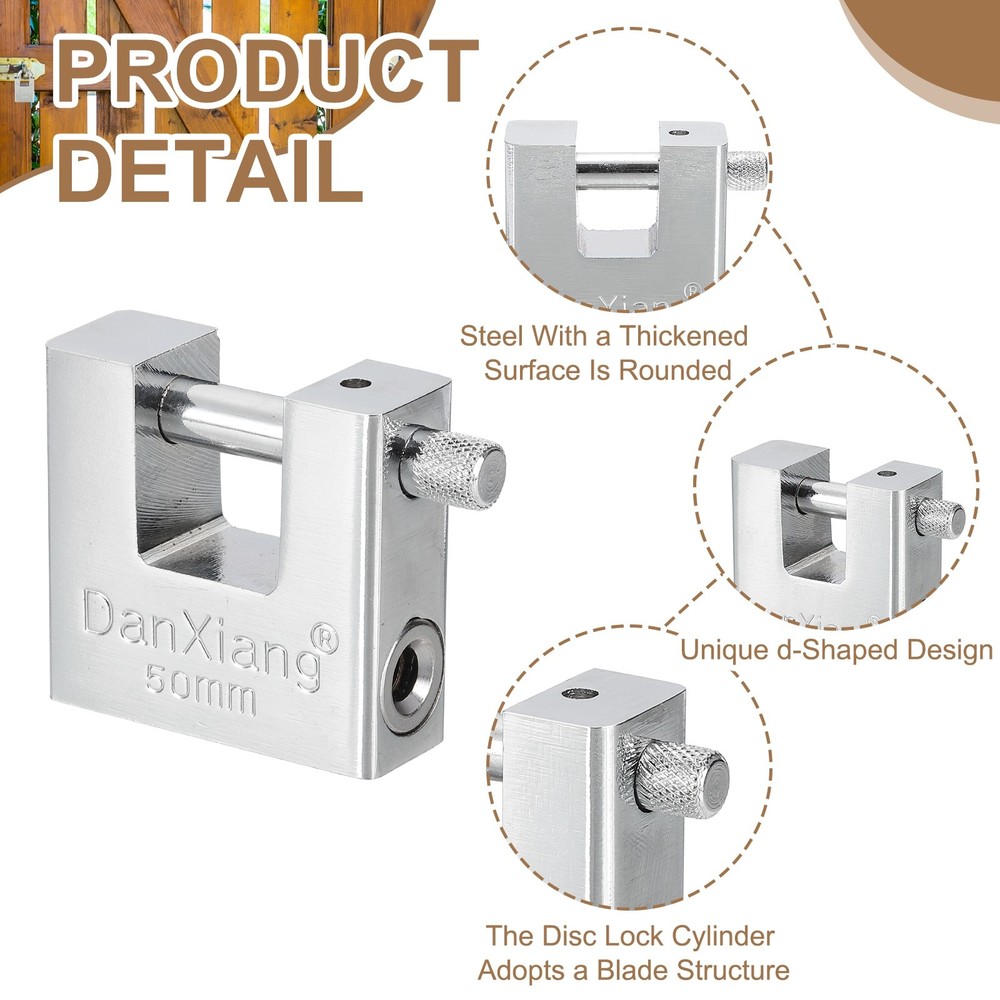 2Pcs 2" High Security Padlock Steel D-Shaped Heavy Duty Locks with 4 Keys