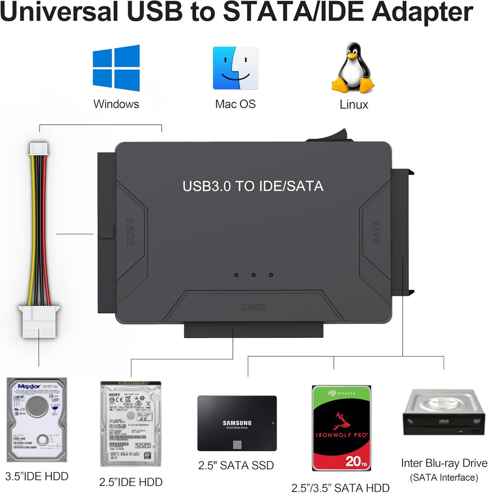 Hard Drive Reader USB 3.0 & Type C to SATA IDE Adapter, Internal Data Transfe...