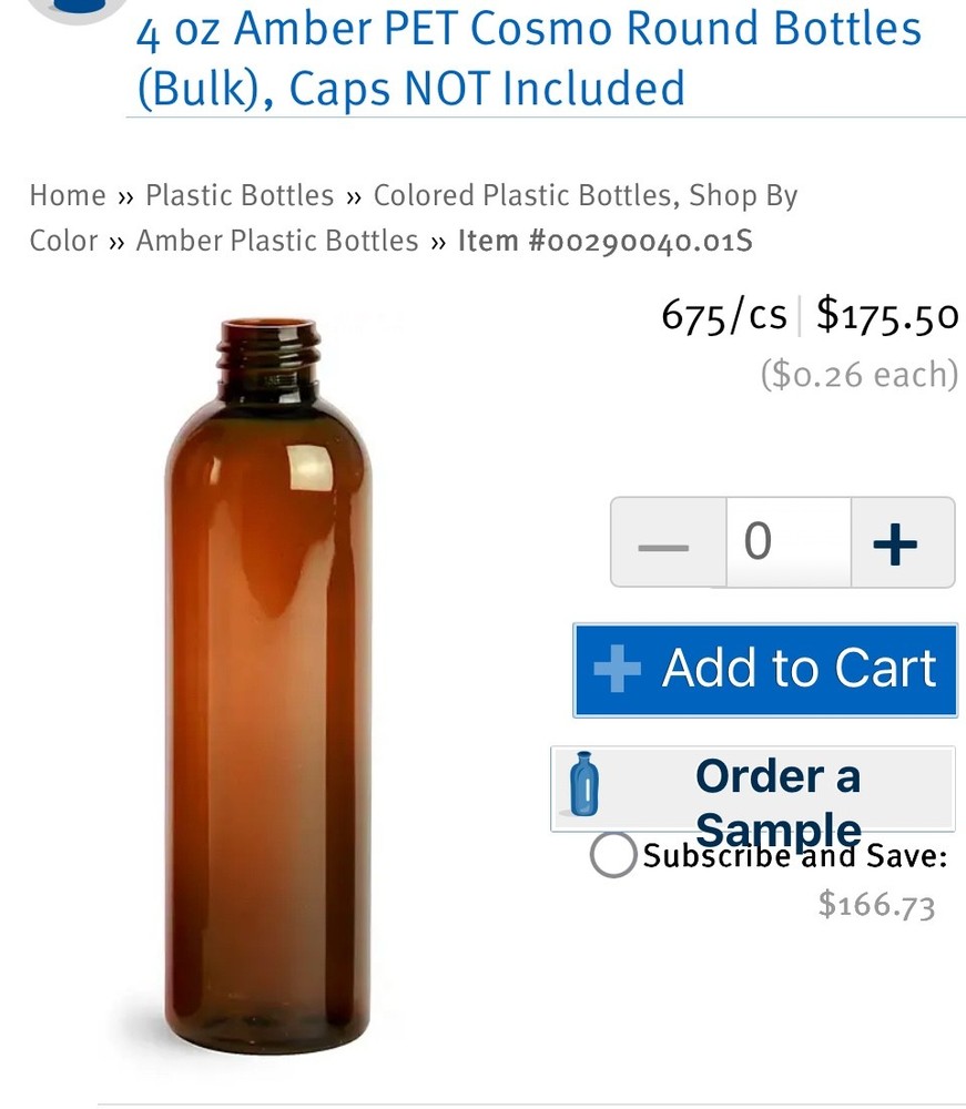 (89) 4oz Amber plastic bottles