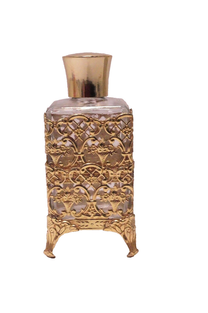 Perfume Bottle Set with Atomizer Cap and Gold Filigree Covers