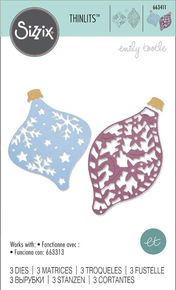 Intricate Baubles Christmas Ornaments Sizzix Thinlits Thin Metal Die Set 663411