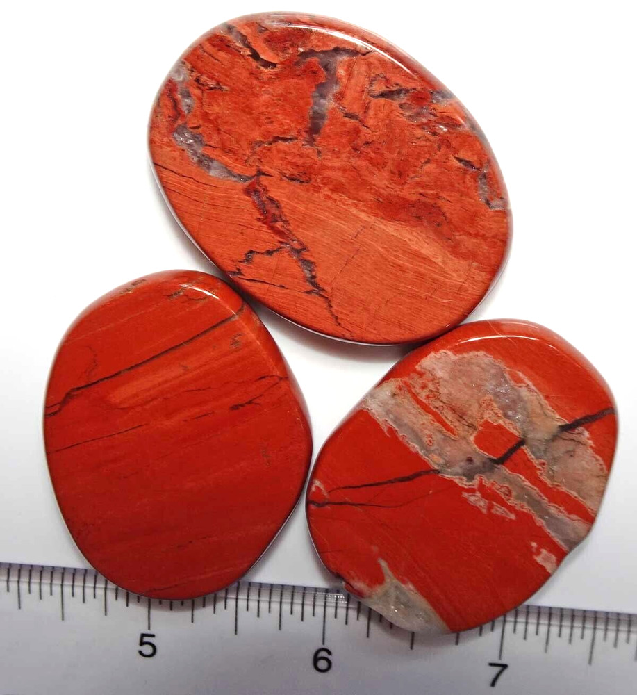 Red Jasper - 3 Flat Palmstones, Grids, Healing sc885c