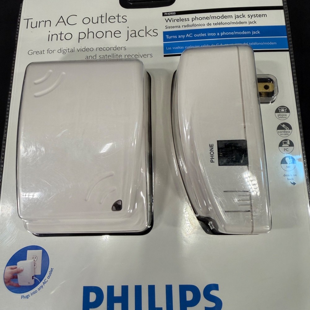 Philips Wireless Modem Jack Sys. PH0900 Turn AC Outlets into Phone Jacks Sealed!