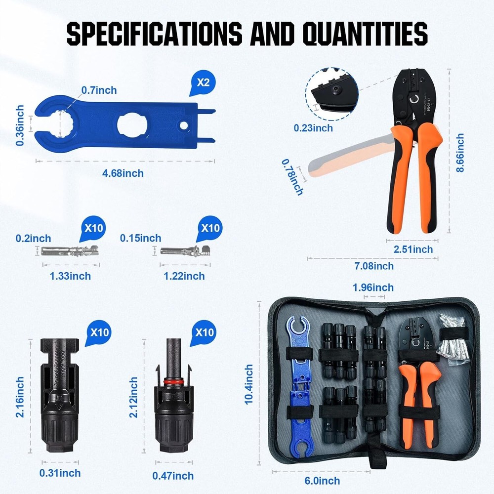 Complete Solar Installation Toolkit: Crimper, Connectors & Spanners – 13 PCS