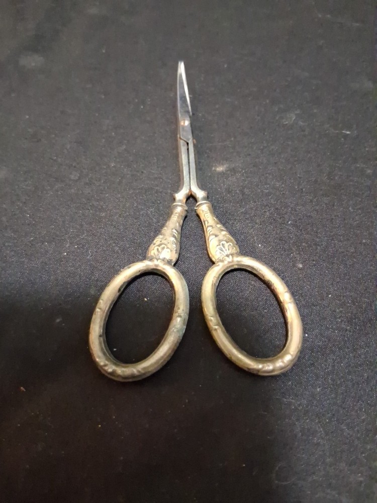 Antique 800 Silver Sewing Scissors Curved Blade Sharp