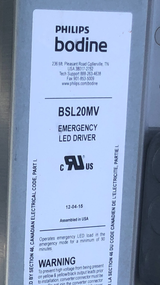 Philips Bodine BSL20MV Emergency LED Driver