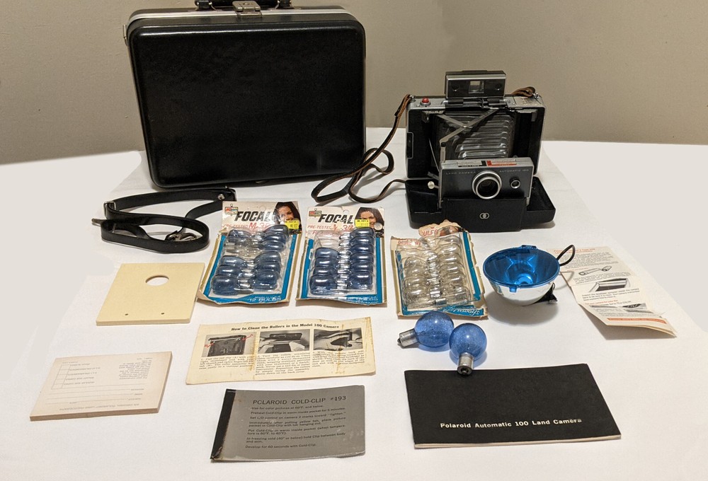 Polaroid Vintage Automatic 100 Land Camera with Flash Manual Case & MORE Extras