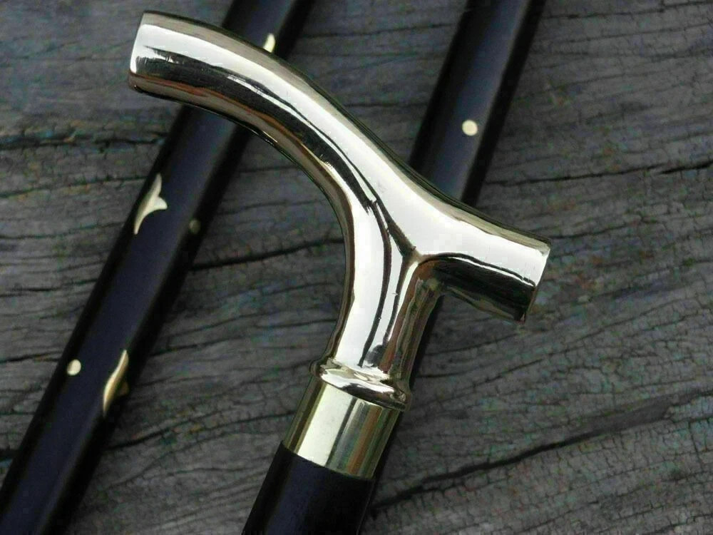 Solid Brass Handle Wooden Walking Stick Cane Vintage Style T-Handle Gift