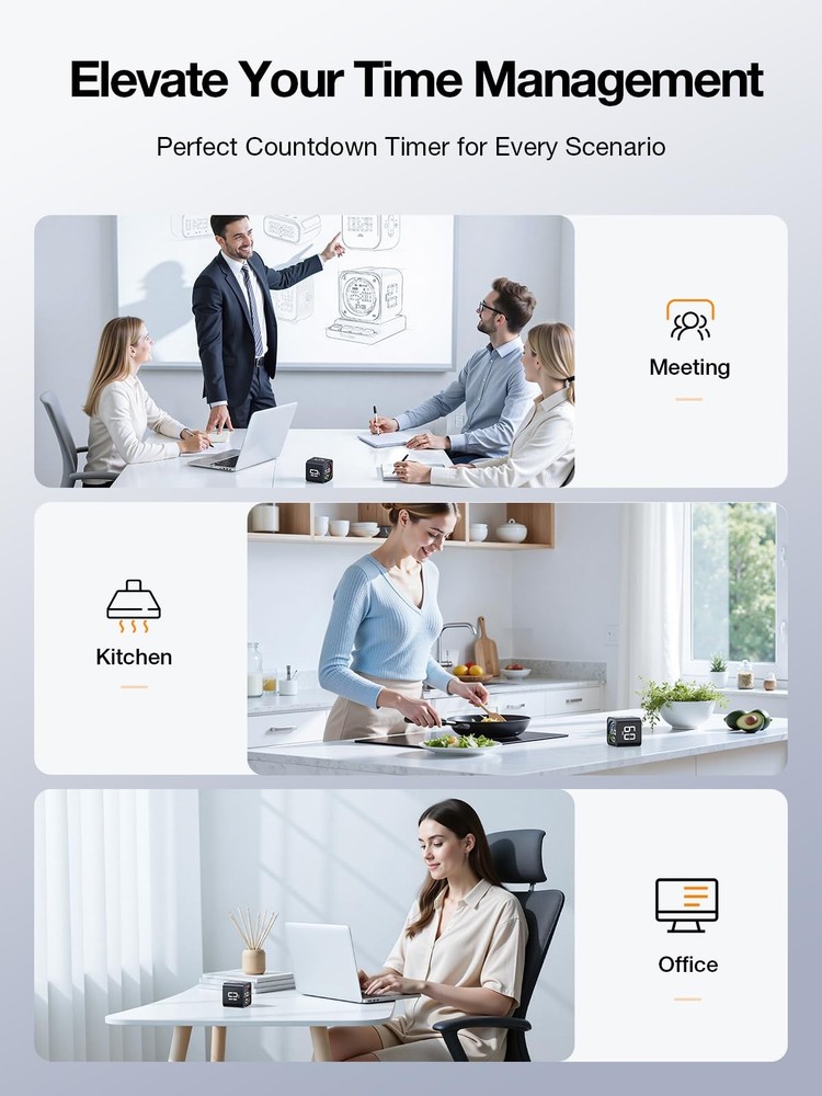TK3 Pomodoro Timer Cube, Desk Productivity Timer with 5/10/30/60 Min Presets,...