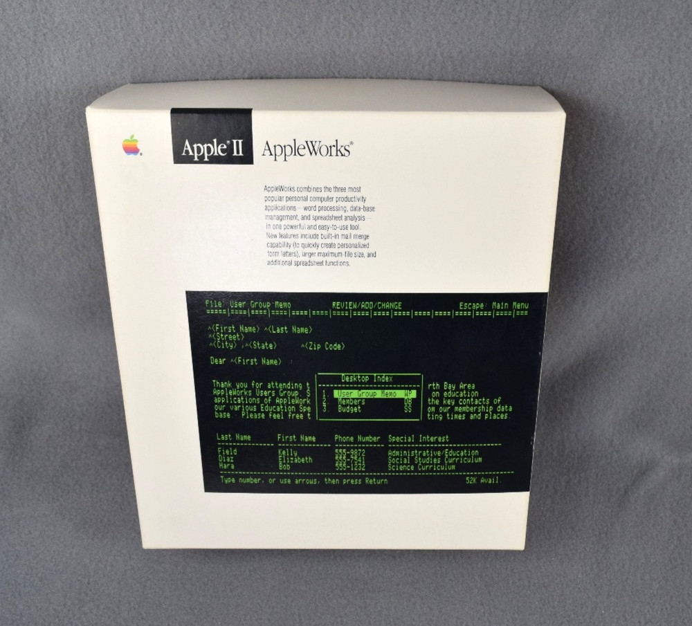 Vintage Apple II AppleWorks A2D4501/A Office Suite Software 1987 UNTESTED