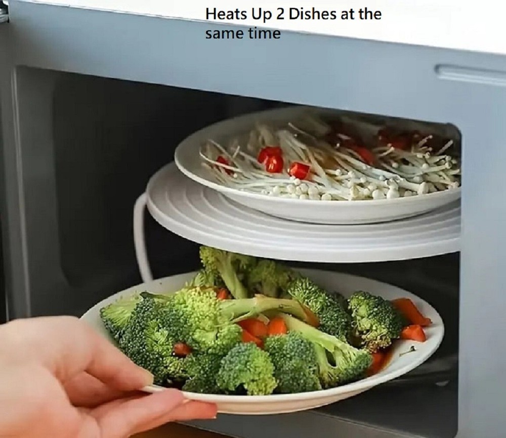 Microwave Multipurpose 4 in 1 Tray Stand Rack Splatter Guard Carry Tray Stacking