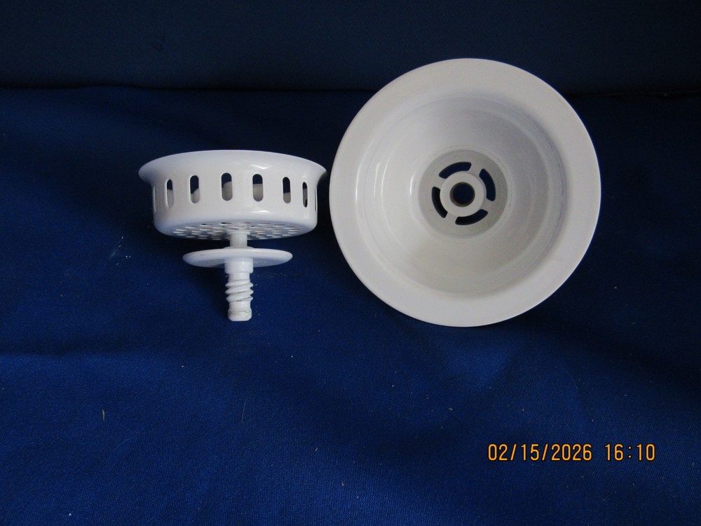 sink basket strainer, white, spin n lock, NOS
