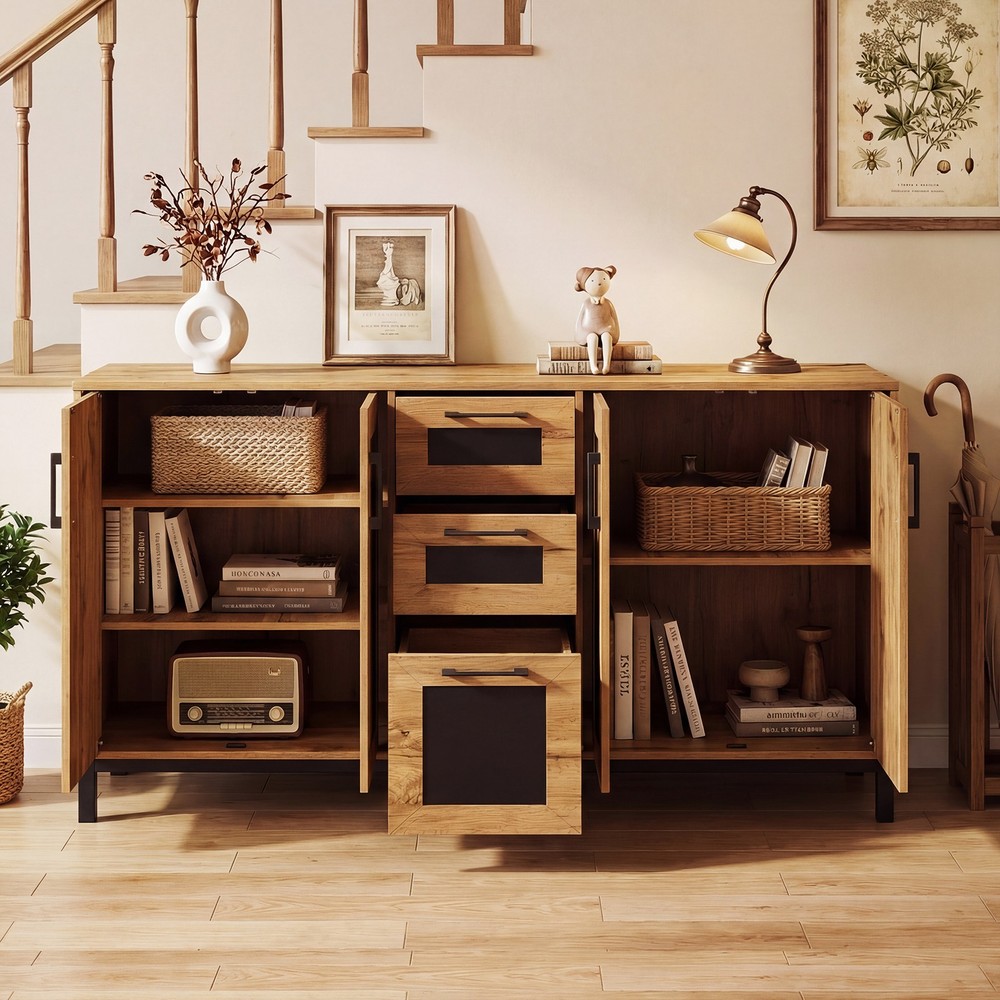 63” Sideboard Buffet Cabinet w/3 Drawers & Storage Shelves for Kitchen, Entryway