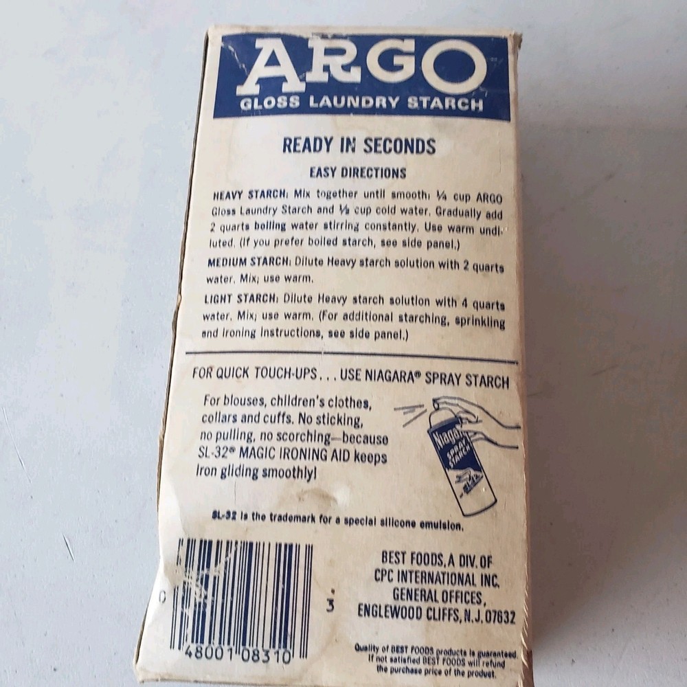 Vintage Argo Gloss Starch Opened Box 16 Oz Box Laundry Ironing Starching
