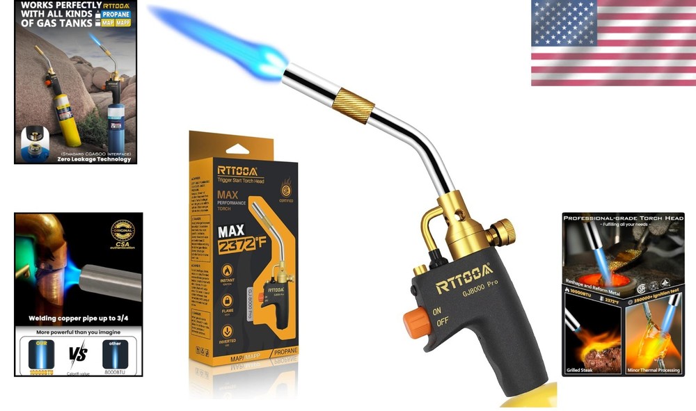 GJ-8000 Pro High Intensity Propane Torch Head - Trigger Start & Adjustable Flame