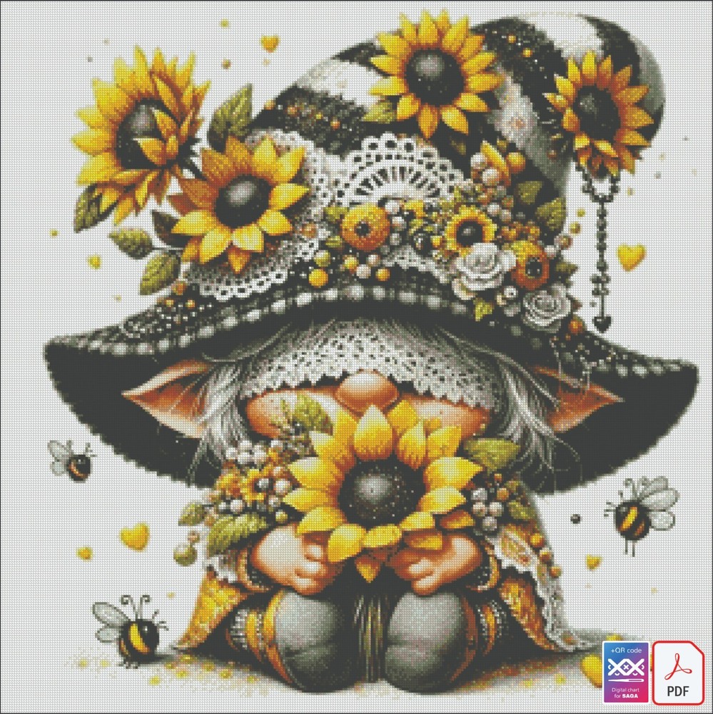 Sunflower Gnome - Chart Counted Cross Stitch Pattern Needlework 1489
