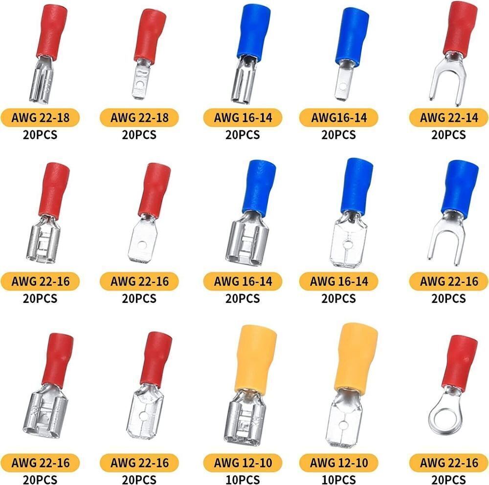 280 x Assorted Insulated Electrical Wire Terminal Crimp Connector Spade Kit Set