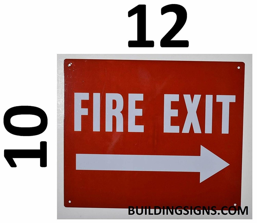 FIRE EXIT Arrow Right Sign (Reflective !!,, RED Background, 10X12 inch)