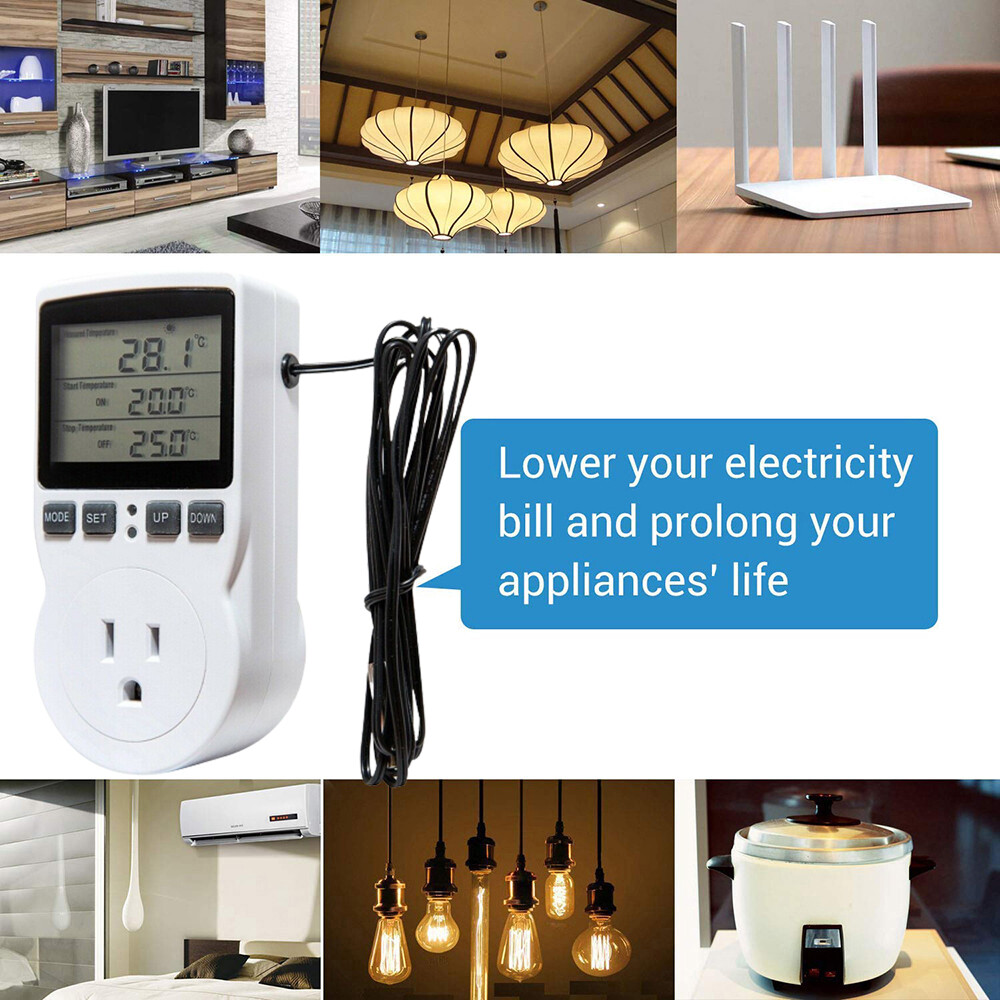 Digital Thermostat Outlet Plug Temperature Controller Heating Cooling with Probe