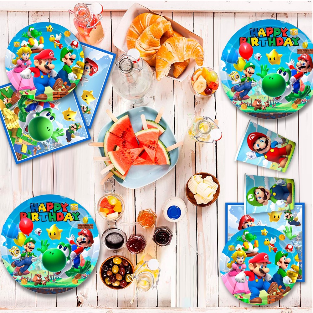 161 Pcs Super Mario Party Decorations Mario Birthday Tableware Tablecloth Plates