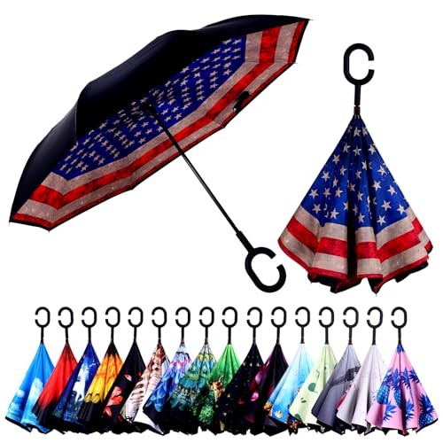 Inverted Umbrella, 49 Inch Double-Layer Vented Reverse American Flag-1