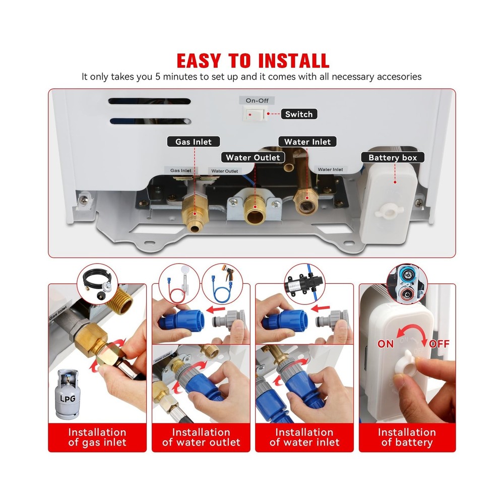 Tankless Water Heater Propane,2.64GPM 10L Outdoor Portable water heater,with ...