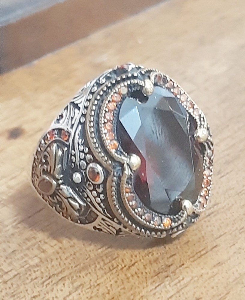 925 SILVER RING Men Solitaire Garnet Ring Sterling Man $