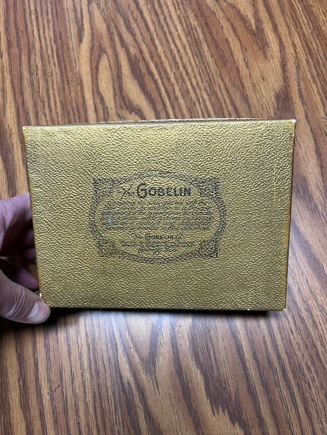 GOBELIN CHOCOLATES VINTAGE CANDY BOX, EMPTY- CAMBRIDGE, MASS.