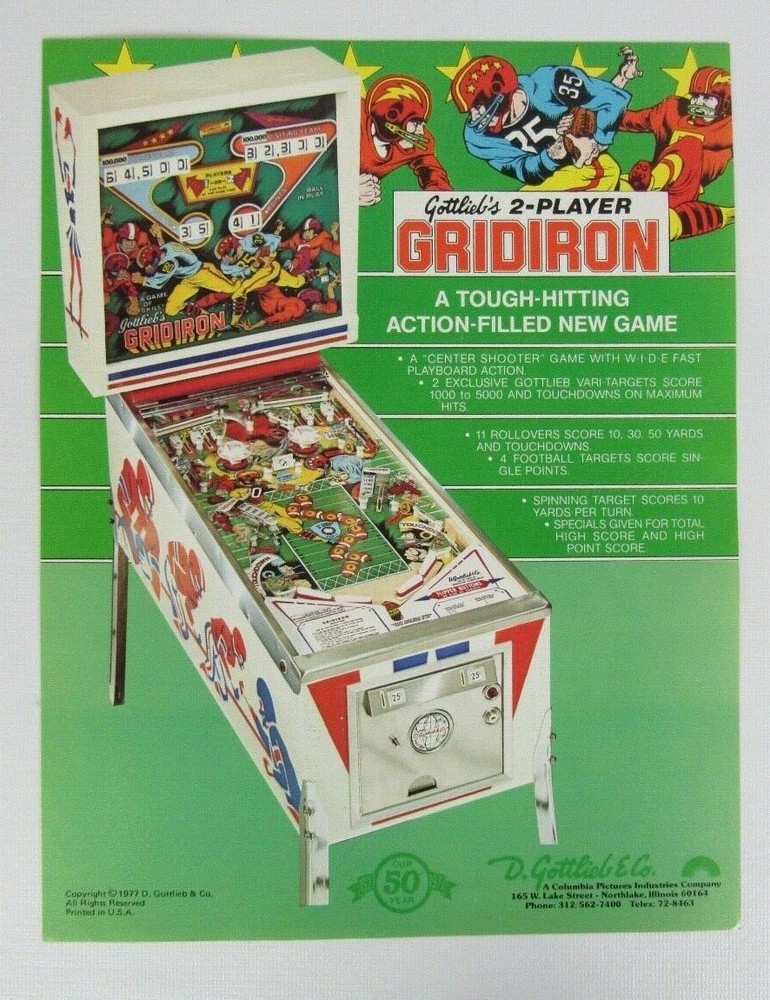 Gottlieb Gridiron Pinball Advertising Flyer