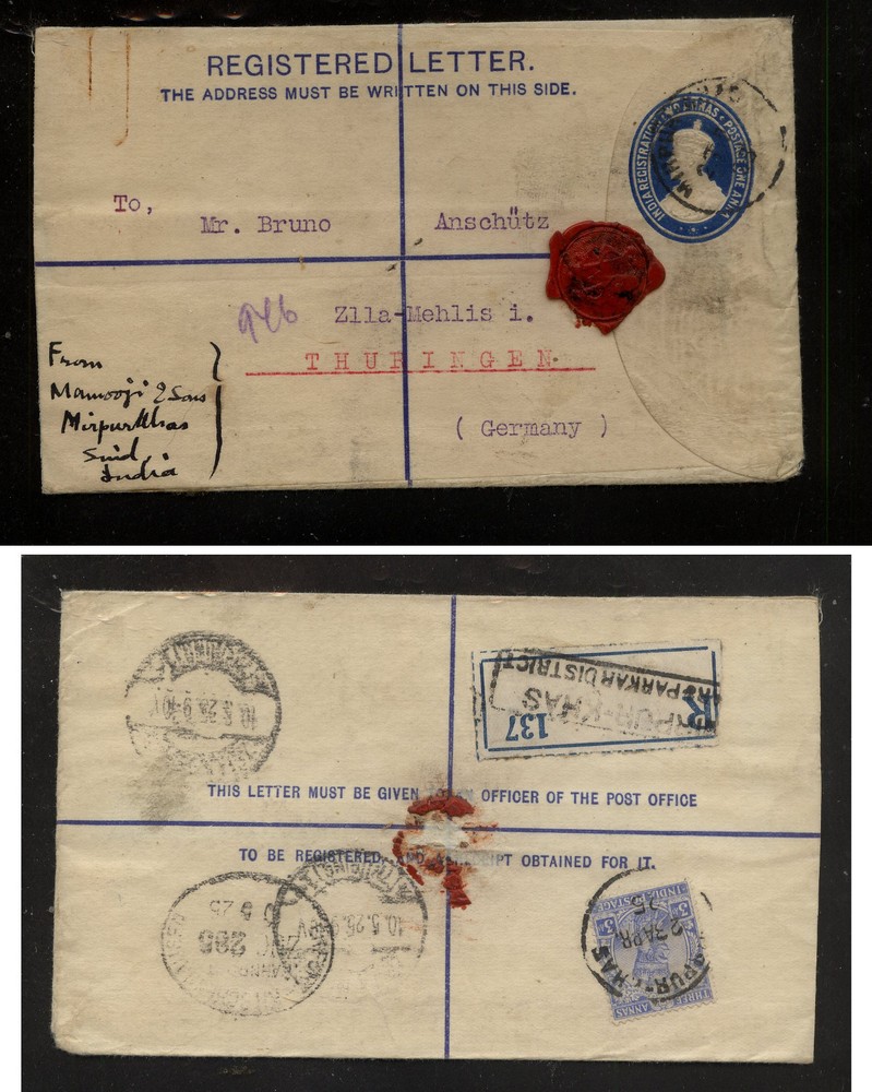 India  nice postal registered envelope to Germany 1925         MS0618