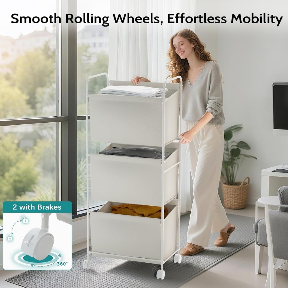 125L Vertical Laundry Hamper W/ Wheels 3 Section Large Rolling Laundry Sorter W/