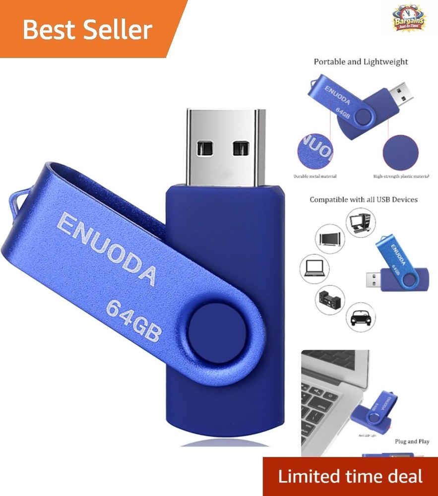 LED Indicator 64GB USB Flash Drive - Fast Data Transfer & Dust Resistant - Blue