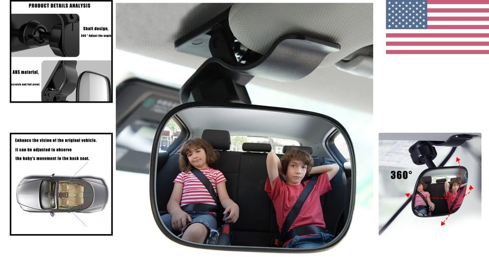 Universal Baby Mirror with Wide Angle View - Easy Install Rearview Solution