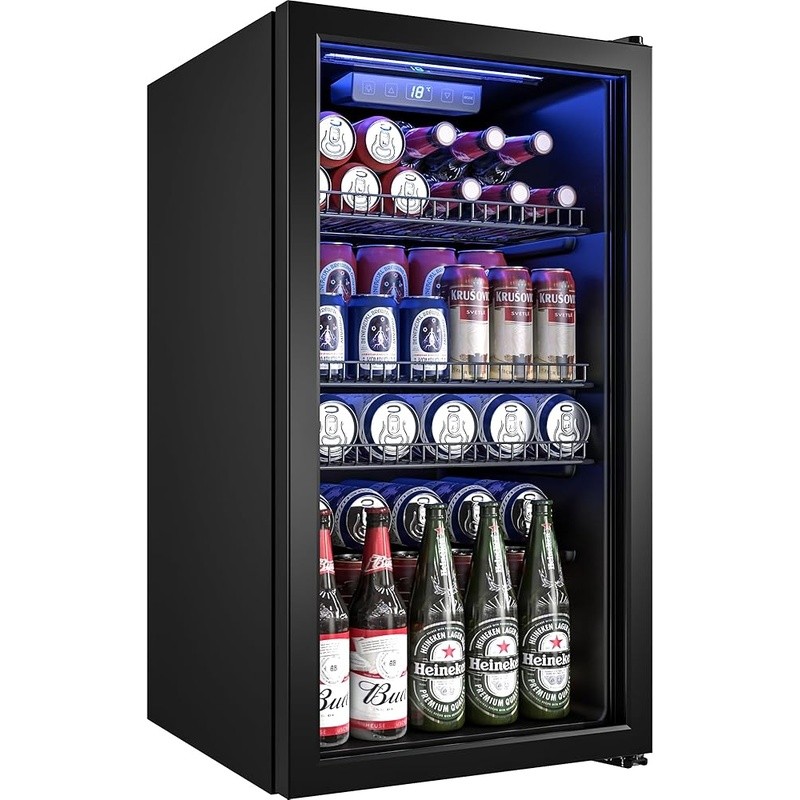 Beverage Refrigerator Quiet Cooling Adjustable Shelves LED Temperature Control