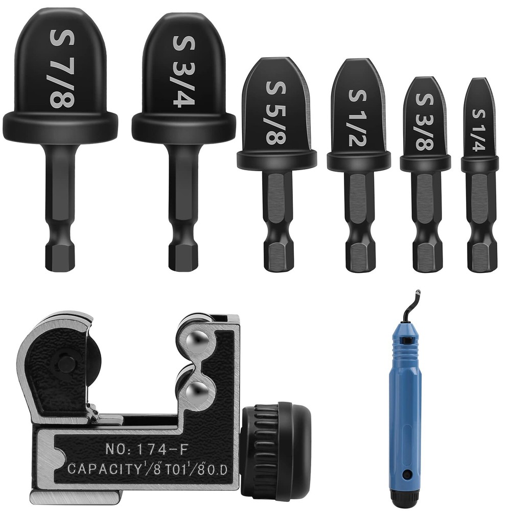 Copper Pipe Cutter Expander Drill Bit Tools Set Swaging HVAC Deburring Kit US